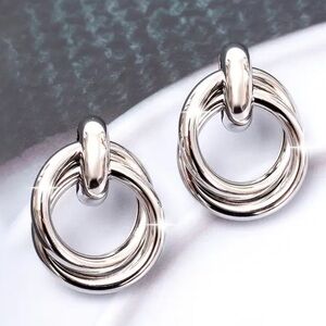 Modern Sleek Silver Toned Stud Earrings